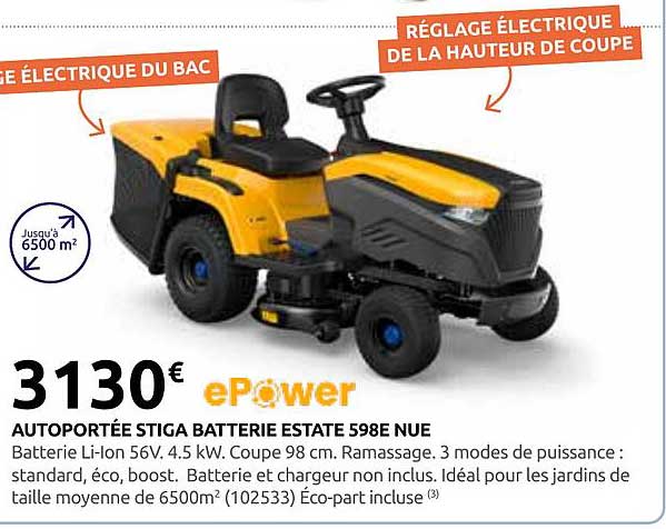 AUTOPOURTÉE STIGA BATTERIE ESTATE 598E NUE