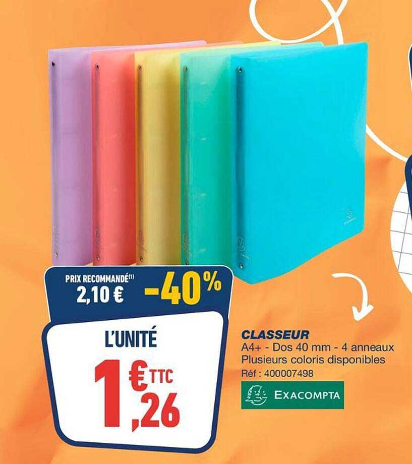 CLASSEUR A4+ - Dos 40 mm - 4 anneaux