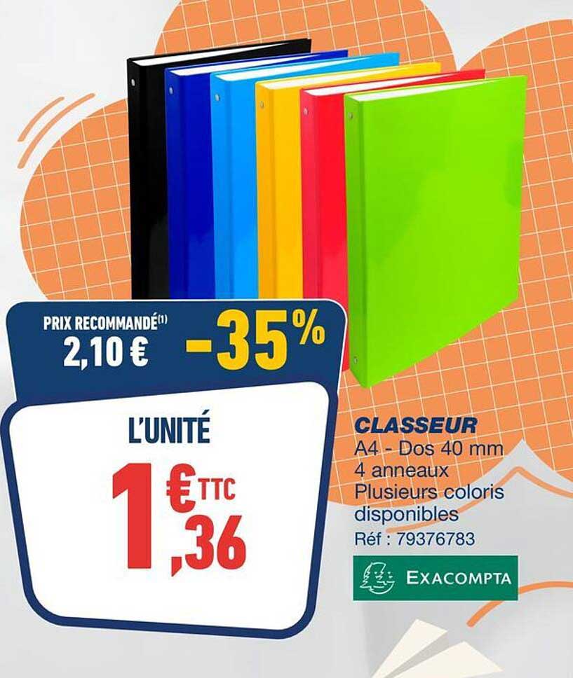 CLASSEUR A4 - Dos 40 mm 4 anneaux Plusieurs coloris disponibles