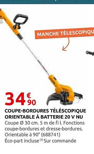 COUPE-BORDURES TÉLESCOPIQUE ORIENTABLE À BATTERIE 20 V NU