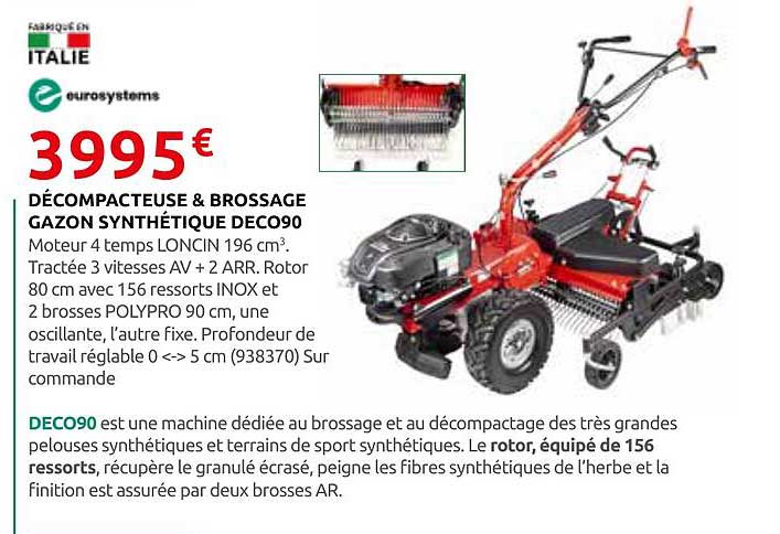 DÉCOMPACTEUSE & BROSSAGE GAZON SYNTHÉTIQUE DECO90
