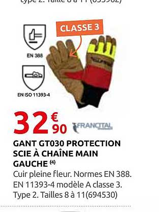 GANT GT030 PROTECTION SCIE À CHAÎNE MAIN GAUCHE