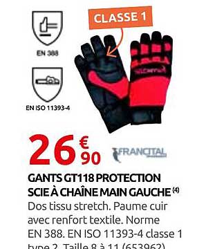 GANTS GT118 PROTECTION SCIE À CHAÎNE MAIN GAUCHE