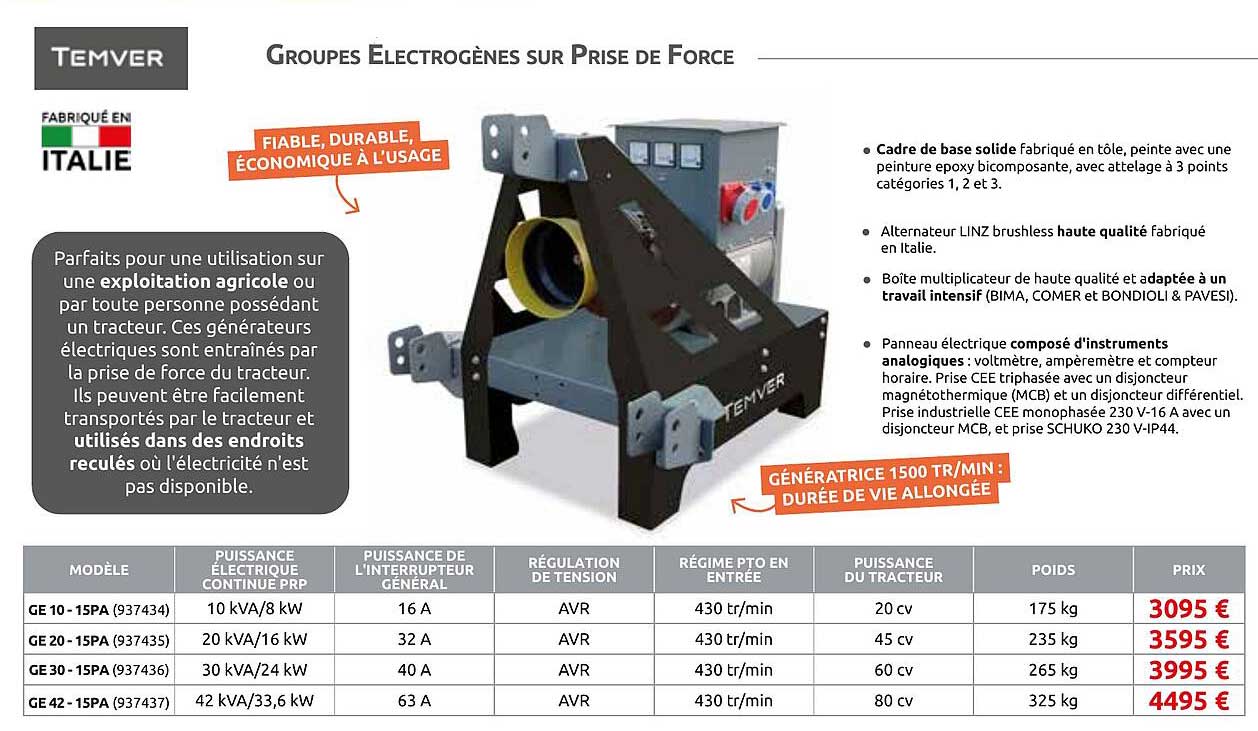 GROUPES ELECTROGÈNES SUR PRISE DE FORCE