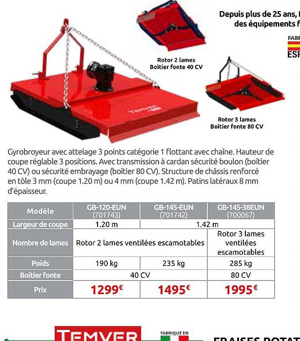 Gyrobroyeur avec attelage 3 points catégorie 1 flottant avec chaîne