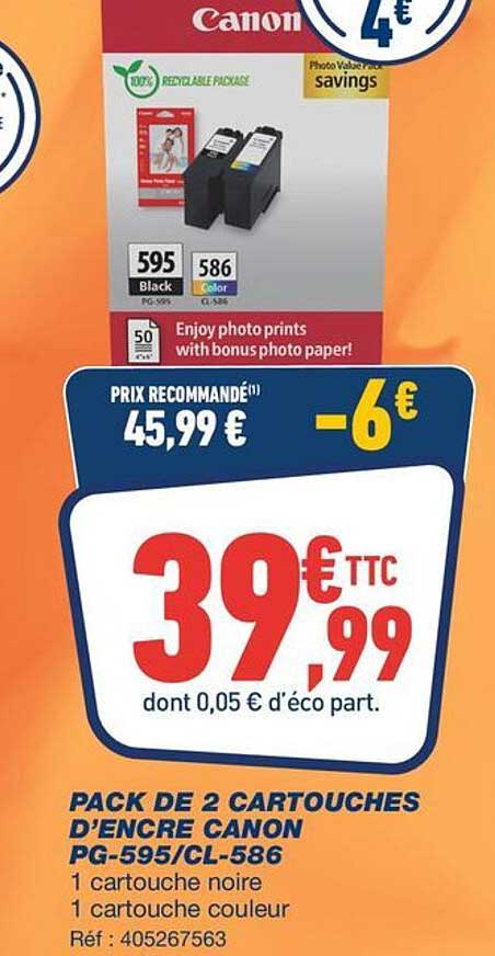 PACK DE 2 CARTOUCHES D’ENCRE CANON PG-595/CL-586