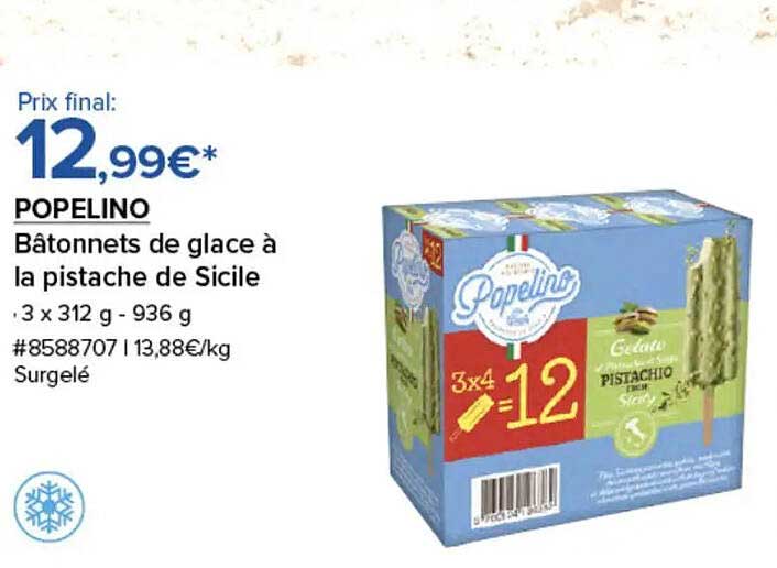 POPELINO Bâtonnets de glace à la pistache de Sicile