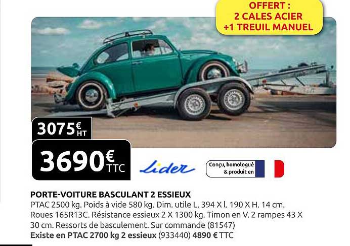 PORTE-VOITURE BASCULANT 2 ESSIEUX