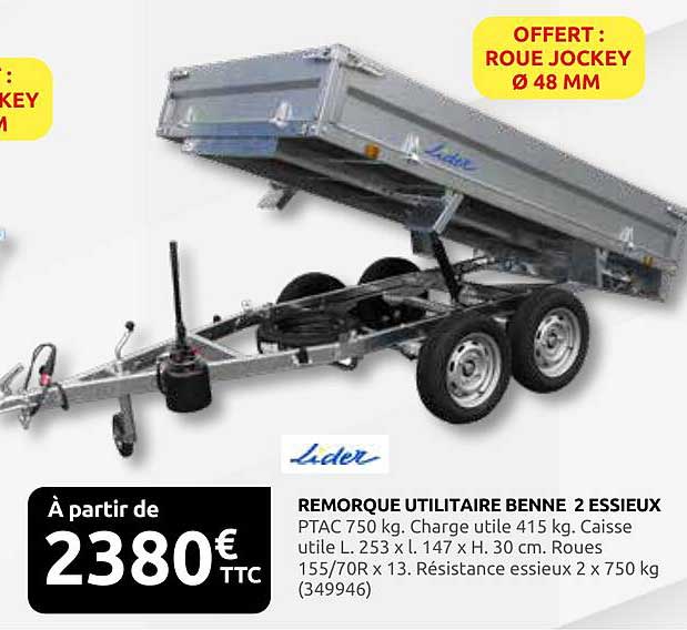 REMORQUE UTILITAIRE BENNE 2 ESSIEUX