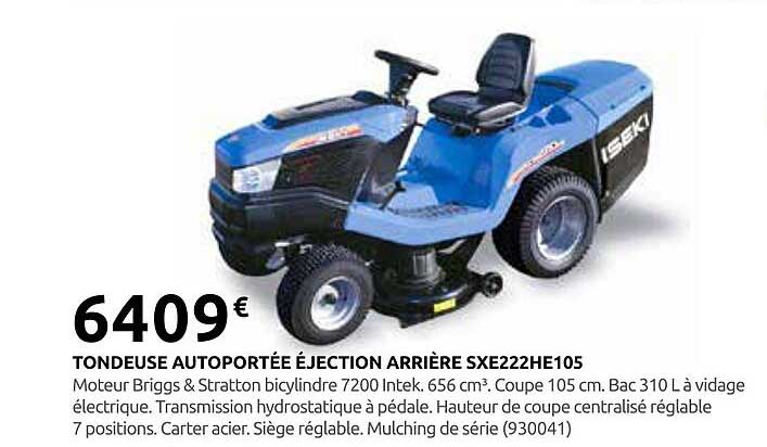TONDEUSE AUTOPORTÉE ÉJECTION ARRIÈRE SXE222HE105