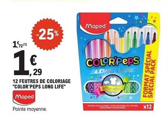 12 FEUTRES DE COLORIAGE "COLOR'PEPS LONG LIFE"