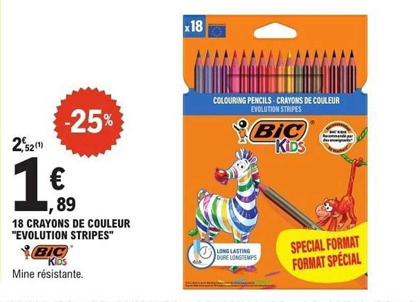 18 CRAYONS DE COULEUR "EVOLUTION STRIPES"