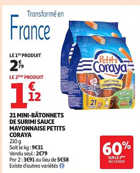 21 MINI-BÂTONNETS DE SURIMI SAUCE MAYONNAISE PETITS CORAYA