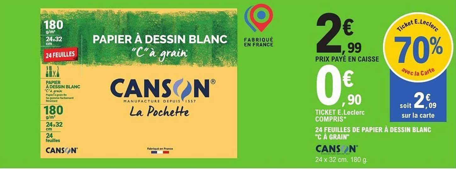 24 feuilles de papier à dessin blanc 'C à grain'