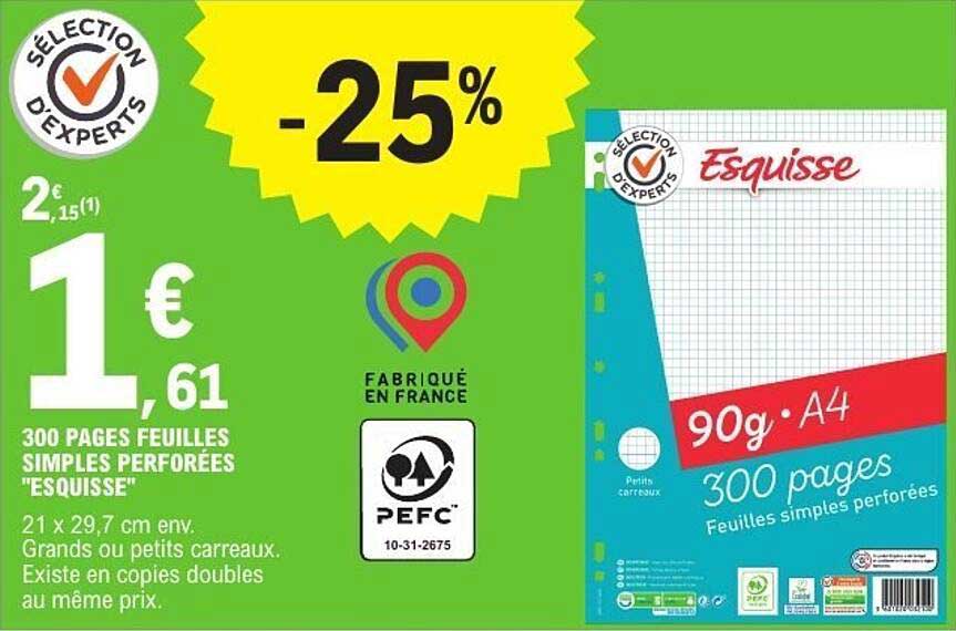 300 PAGES FEUILLES SIMPLES PERFORÉES "ESQUISSE"