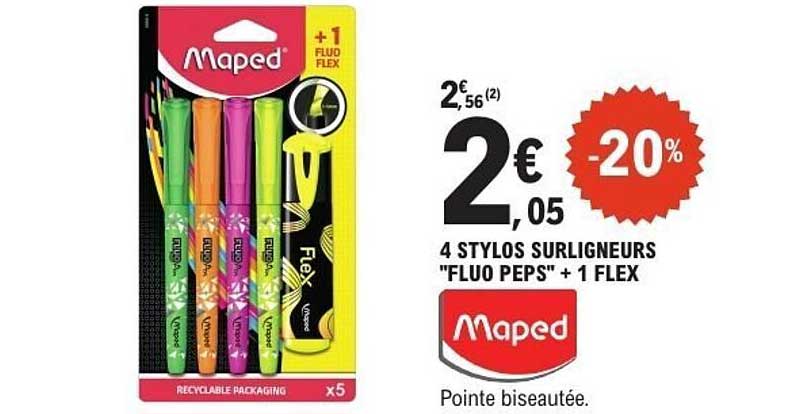 4 STYLOS SURLIGNEURS "FLUO PEPS" + 1 FLEX