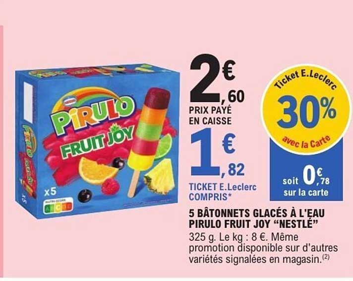 5 BÂTONNETS GLACÉS À L’EAU PIRULO FRUIT JOY “NESTLÉ”