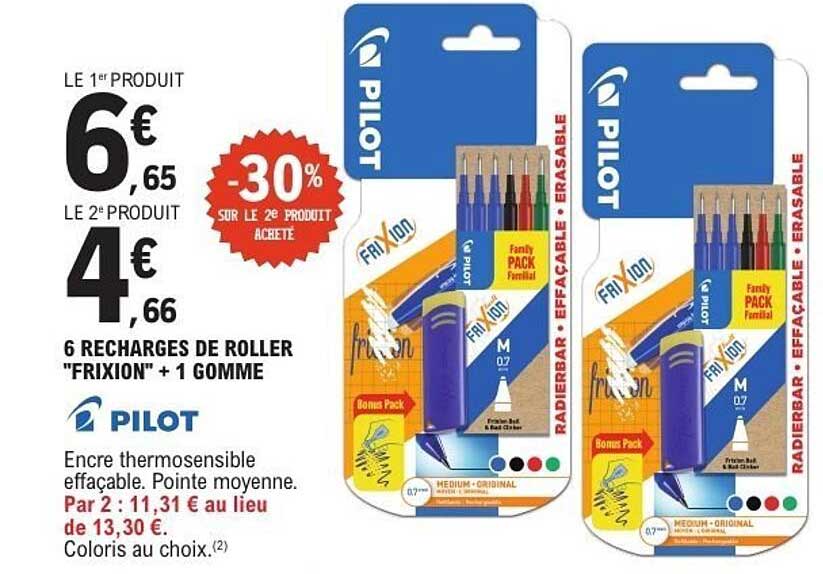6 RECHARGES DE ROLLER "FRIXION" + 1 GOMME