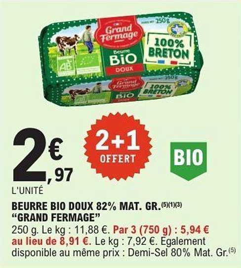 BEURRE BIO DOUX 82% MAT. GR. "GRAND FERMAGE"
