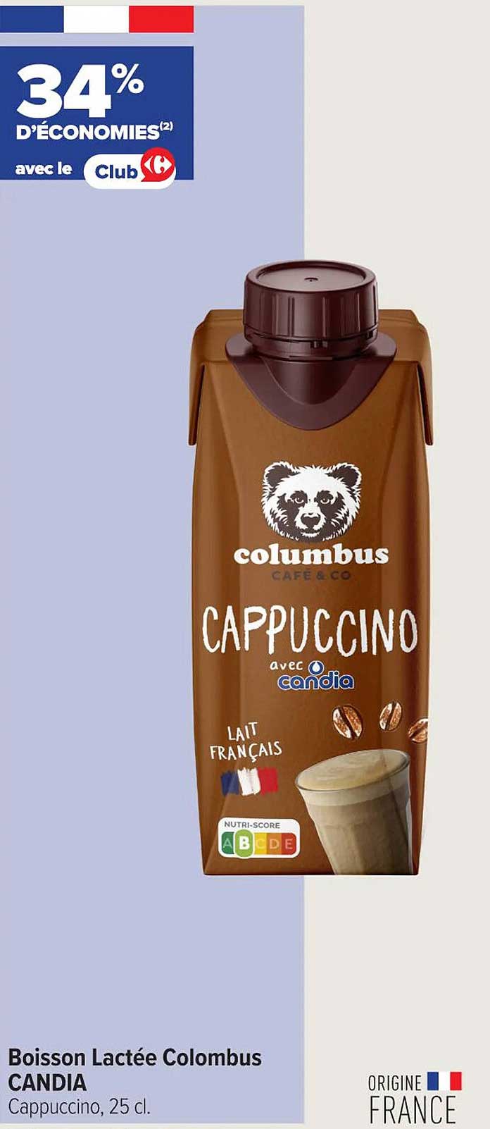 Boisson Lactée Colombus CANDIA Cappuccino, 25 cl