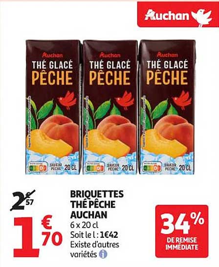BRIQUETTES THÉ PÊCHE AUCHAN
