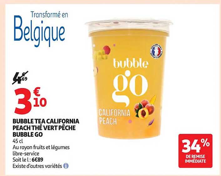 BUBBLE TEA CALIFORNIA PEACH THÉ VERT PÊCHE BUBBLE GO