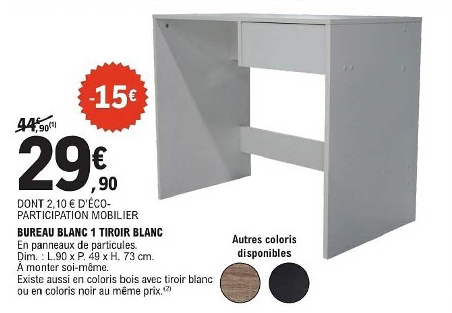 BUREAU BLANC 1 TIRIOIR BLANC