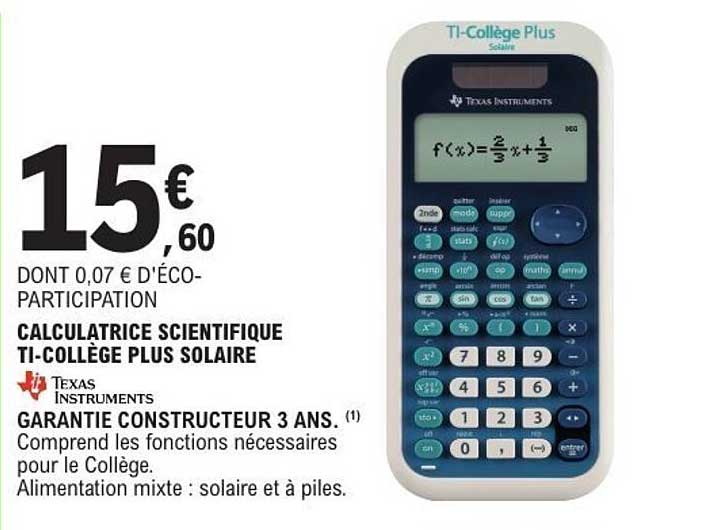 Calculatrice scientifique TI-Collège Plus solaire
