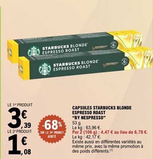CAPSULES STARBUCKS BLONDE ESPRESSO ROAST "BY NESPRESSO"