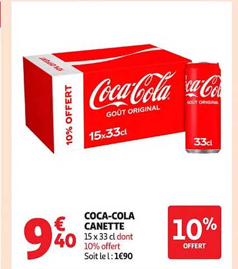 Coca-Cola Canette 15 x 33 cl dont 10% offert