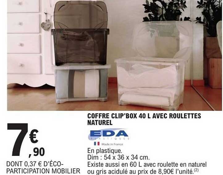 COFFRE CLIP'BOX 40 L AVEC ROUELETTES NATUREL