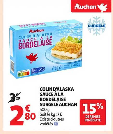 COLIN D'ALASKA SAUCE À LA BORDELAISE SURGELÉ AUCHAN