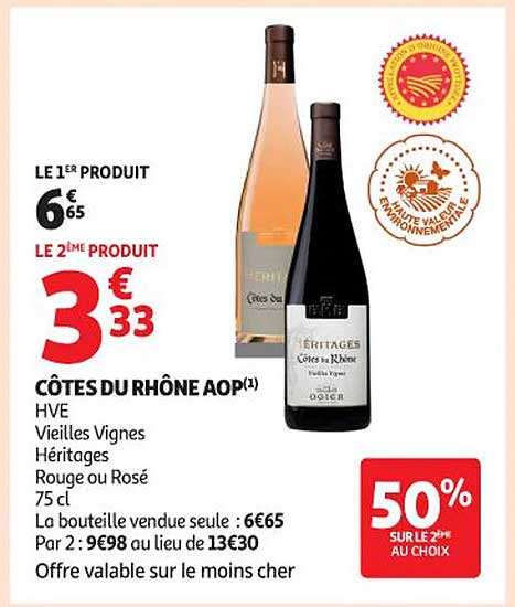 CÔTES DU RHÔNE AOP HVE Vieilles Vignes Héritages Rouge ou Rosé 75 cl