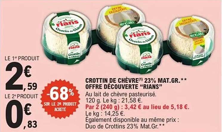CROTTIN DE CHÈVRE® 23% MAT.GR. ** OFFRE DÉCOUVERTE “RIANS”
