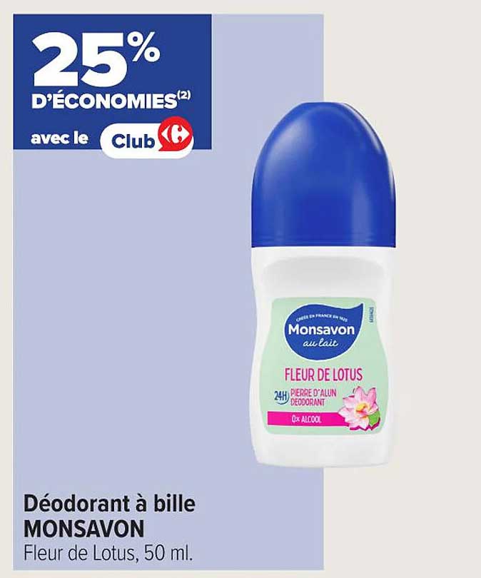 Déodorant à bille MONSAVON Fleur de Lotus, 50 ml.