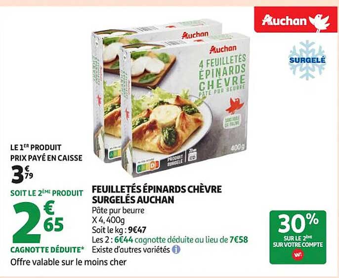 FEUILLETÉS ÉPINARDS CHÈVRE SURGELÉS AUCHAN