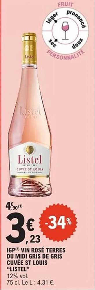 IGP(3) VIN ROSÉ TERRES DU MIDI GRIS DE GRIS CUVÉE ST LOUIS "LISTEL"