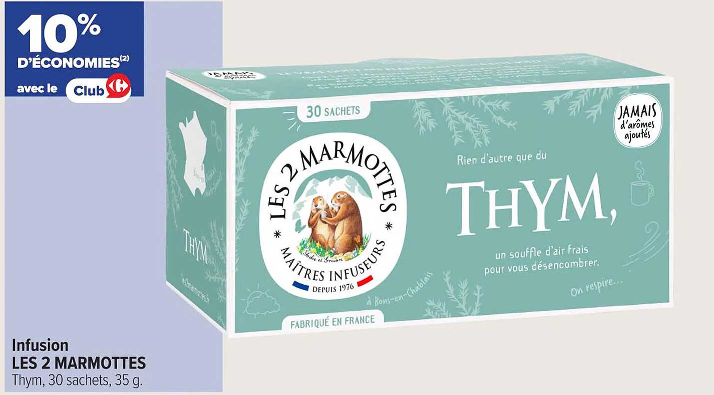 Infusion LES 2 MARMOTTES Thym, 30 sachets, 35 g.