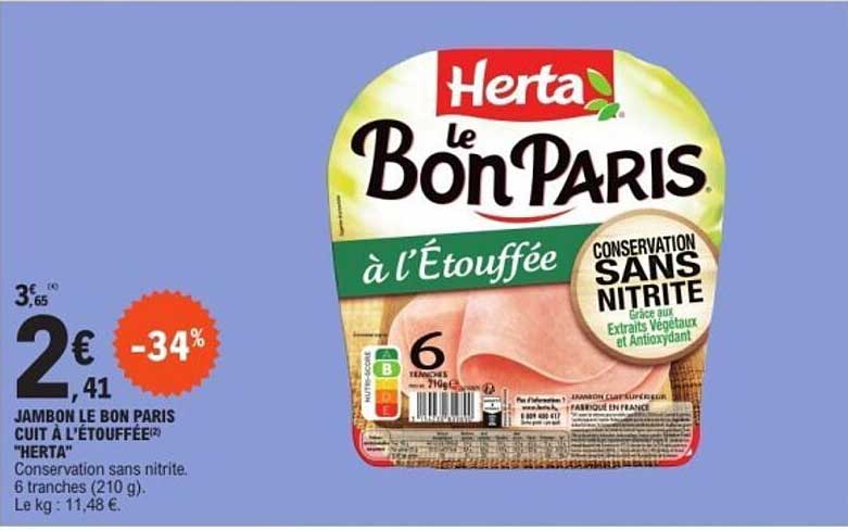 JAMBON LE BON PARIS CUIT À L'ÉTOUFFÉE "HERTA"