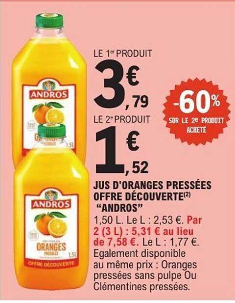 JUS D'ORANGES PRESSÉES OFFRE DÉCOUVERTE "ANDROS"