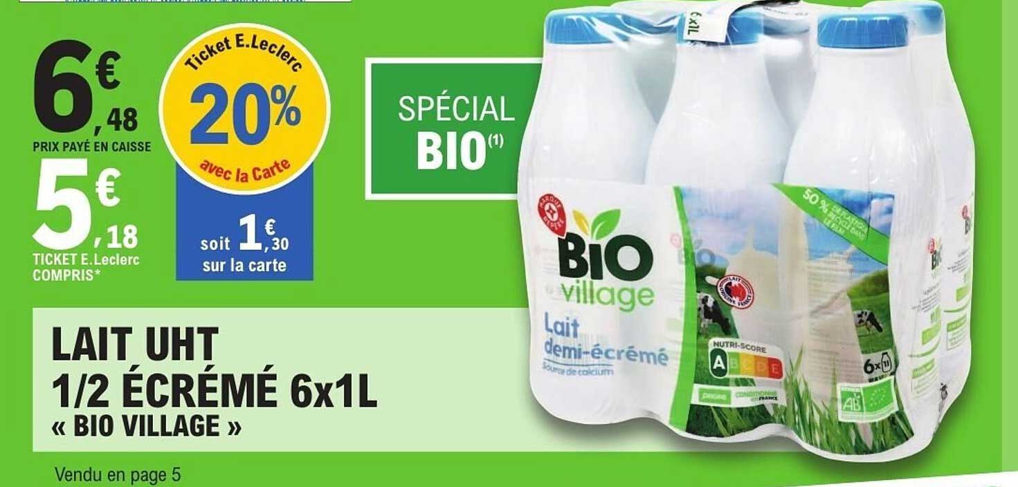 LAIT UHT 1/2 ÉCRÉMÉ 6x1L « BIO VILLAGE »