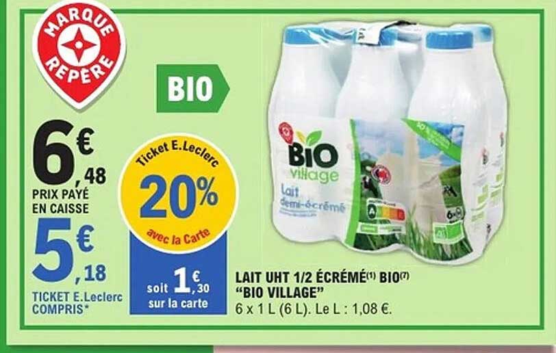 LAIT UHT 1/2 ÉCRÉMÉ BIO "BIO VILLAGE"