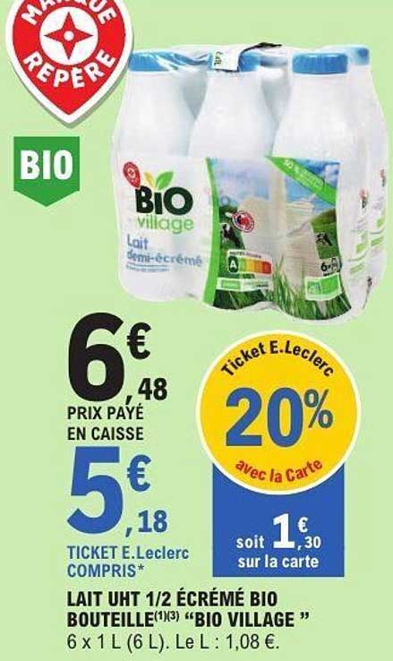 Lait UHT 1/2 écrémé bio bouteille "Bio Village"