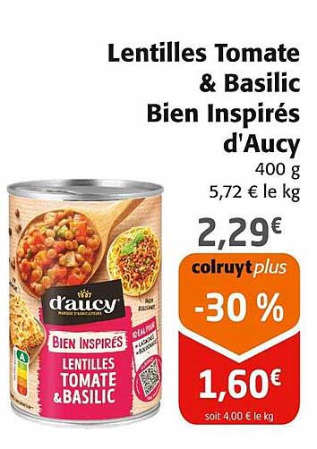 Lentilles Tomate & Basilic Bien Inspirés d'Aucy