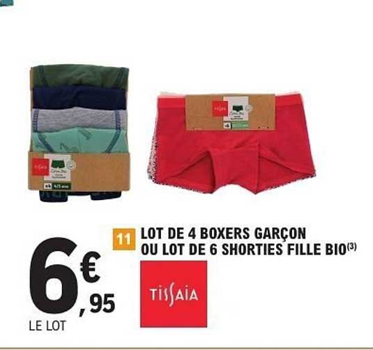 LOT DE 4 BOXERS GARÇON OU LOT DE 6 SHORTIES FILLE BIO