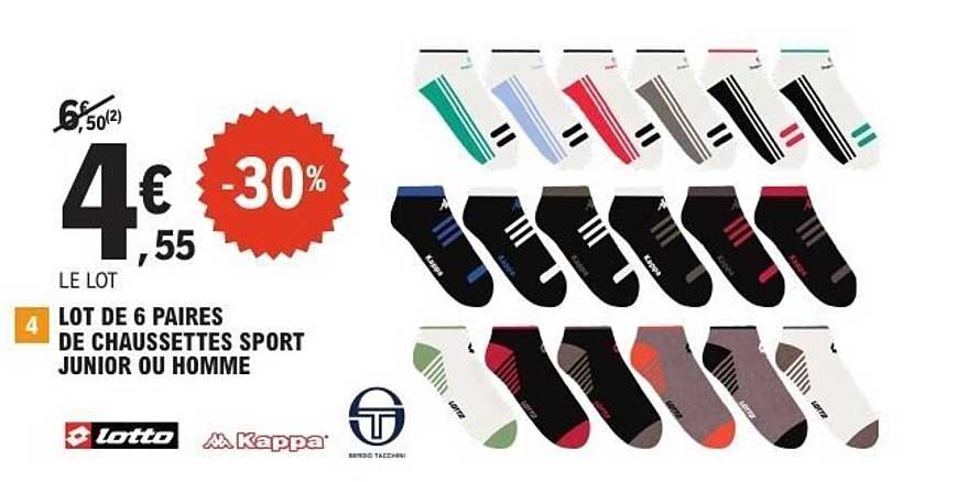 LOT DE 6 PAIRES DE CHAUSSETTES SPORT JUNIOR OU HOMME