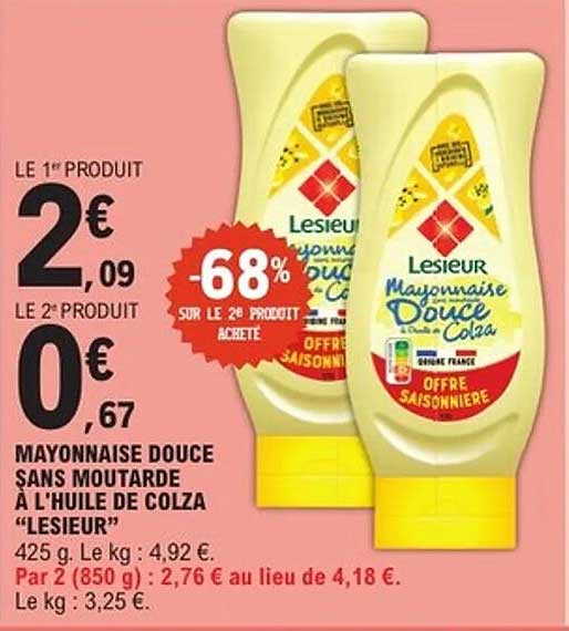 MAYONNAISE DOUCE SANS MOUTARDE À L'HUILE DE COLZA "LESIEUR"