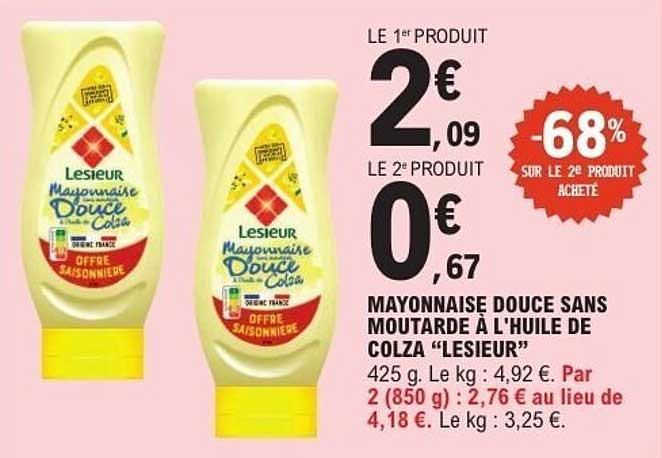 MAYONNAISE DOUCE SANS MOUTARDE À L'HUILE DE COLZA "LESIEUR"
