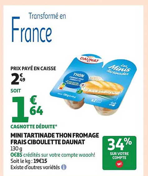 MINI TARTINADE THON FROMAGE FRAIS CIBOULETTE DAUNAT