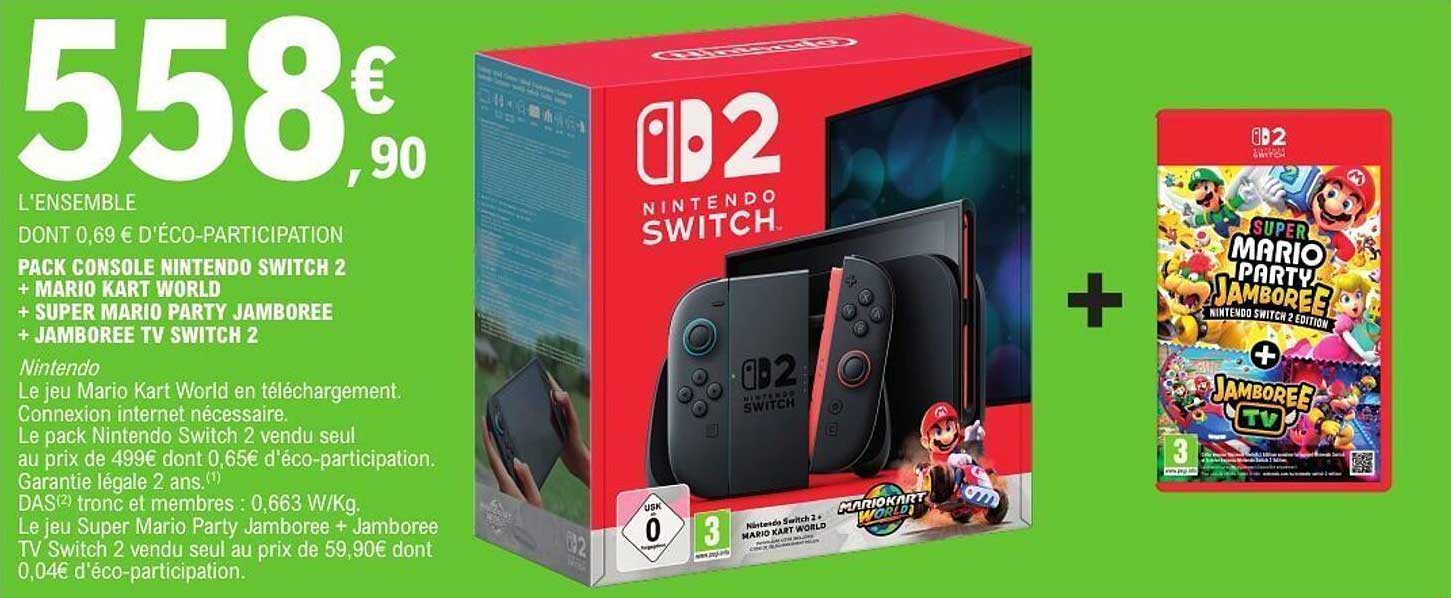 PACK CONSOLE NINTENDO SWITCH 2 + MARIO KART WORLD + SUPER MARIO PARTY JAMBOREE + JAMBOREE TV SWITCH 2